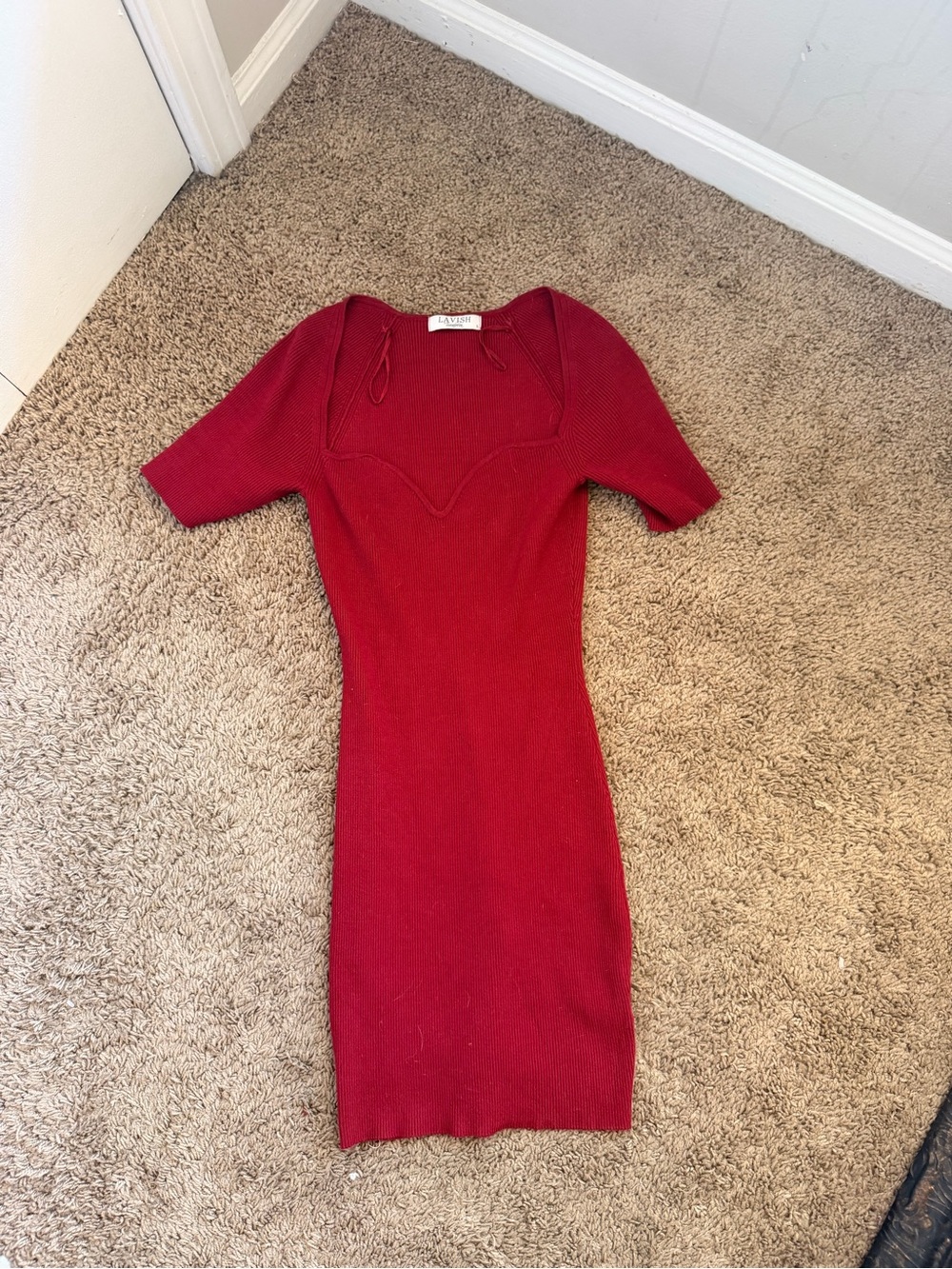 Lavish Red Ribbed Mini Bodycon Dress